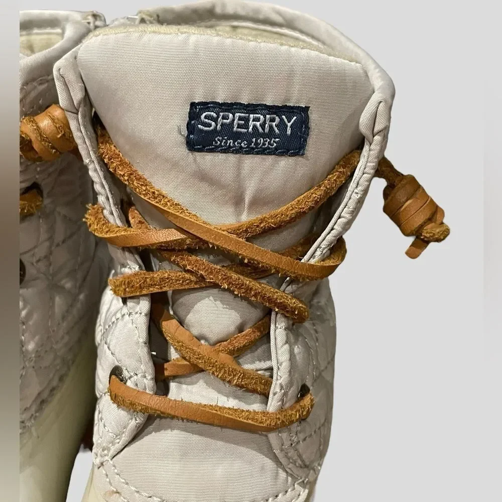 Sperry Saltwater Duck Boots Girls 4 Cream Peach Quilted Rain Snow Boots